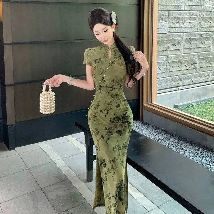 Olivegirl Sexy Dress Cheongsam Qipao Chinese Style Dark Purple Velvet Embroidered Improved Dress for Women Summer 2026