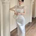 Olivegirl High-end Dress Delicate Lace Flared Sleeves Retro Patchwork Slimming High Slit Youthful Summer Women's Dress 2026