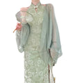 Women's Set Chinese Dress Cheongsam Chi-pao 2026 Summer Chinese Improved Qipao Slim Waist Hanging Neck Dress Sunscreen Cardigan