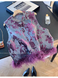 Elegant Vest Women's Clothes 2026 Autumn Feather Splicing Top Traditional Chinese Clothing Coats Jackets