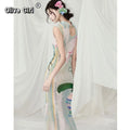 Olivegirl French Dress Printed Floral Fishtail Dress for Beach Vacation Sleeveless Women's Clothing High-end Sexy Temperament