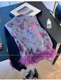 Elegant Vest Women's Clothes 2026 Autumn Feather Splicing Top Traditional Chinese Clothing Coats Jackets