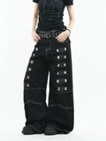 Olivegirl 2026 Women's Jeans Trousers Women Straight Trousers Gothic Y2K American Patchwork Rivet Design Black Loose Streetwear