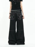 Olivegirl 2026 Women's Jeans Trousers Women Straight Trousers Gothic Y2K American Patchwork Rivet Design Black Loose Streetwear