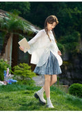 Olivegirl Chinese Embroidery Flower Shirt Pleated Skirt Short Improved Round Neck Top Women's Outfits Clothing