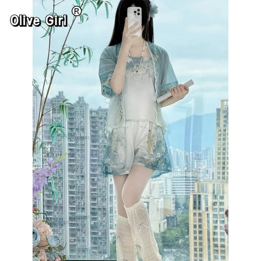 Song Dynasty Hanfu Set | Shirt Camisole & Shorts | Modern Chinese Summer Outfit 2026