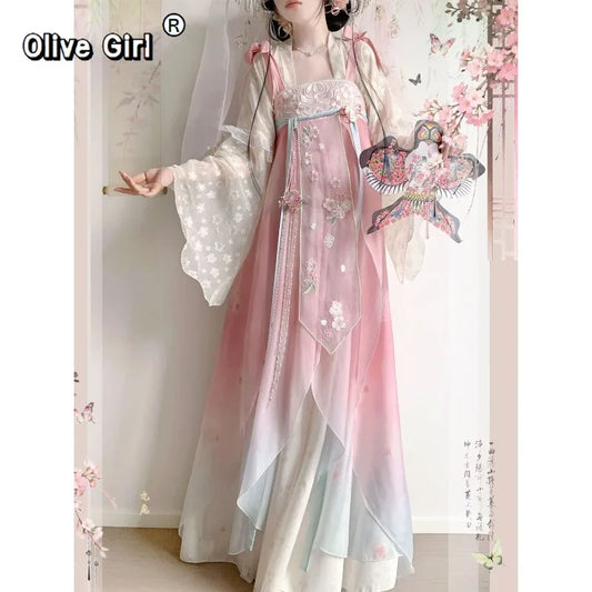 Olivegirl Tang Style Hanfu Dresses Embroidered Fairy Paired Cardigan Daily Fairy Style Tang Style Spring Summer Collection
