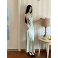 Olivegirl Mint Green Sleeveless Summer Long Dresses for Woman 2026 Floral  Ladies Bodycon Maxi Dress Elegant Lily Print