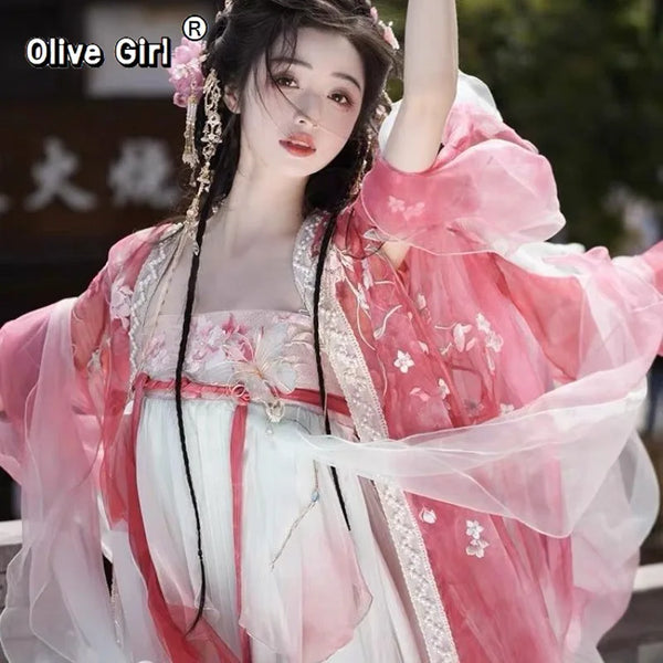 Flower Goddess Hanfu Dress | Butterfly Sleeve Heavy Embroidery | Tang Dynasty Cosplay Set