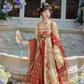 Tang Dynasty Large Sleeve Hanfu Dress | Leaf Print Embroidery | Front Overlapping Fairy Set