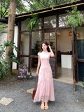 Olivegirl Pink Dress Chinese 3D Flower Cheongsam Qipao Women's Summer Plus Size Gentle and Elegant Mesh Fishtail Dress