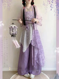 Song Dynasty Hanfu Set | Printed Suspender Pants & Short Shirt | Sweet Elegant Summer Outfit