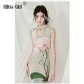 Olivegirl French Dress Printed Floral Fishtail Dress for Beach Vacation Sleeveless Women's Clothing High-end Sexy Temperament