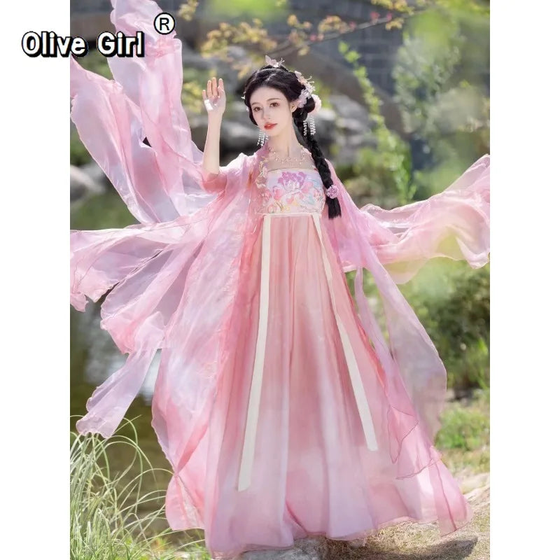 High-End Tang Dynasty Hanfu Dress | Elegant Floral Embroidery | Luxury Fairy Cosplay Set