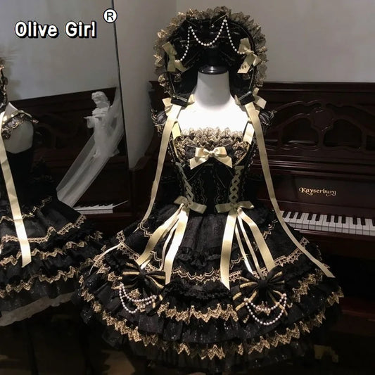 Olivegirl Japanese Kawaii Lolita Jsk Dress Women Sweet Y2k Bow Lace Ruffles Princess Dress Ballet Girls CuteParty Mini Dresses