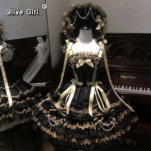 Olivegirl Japanese Kawaii Lolita Jsk Dress Women Sweet Y2k Bow Lace Ruffles Princess Dress Ballet Girls CuteParty Mini Dresses