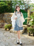Olivegirl Chinese Embroidery Flower Shirt Pleated Skirt Short Improved Round Neck Top Women's Outfits Clothing