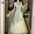 Olivegirl High End Dress Qipao Cheongsam Chinese Style Hanging Neck Dress Two-piece Set 2026 Summer Fairy Long Dresses