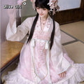 Olivegirl Hanfu Dress Women's Cosplay Front-Open Shirt Bust-Length Short Strap Dress Sleeve Cherry Pink Cute Three-Piece Set