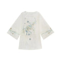 Olivegirl Chinese Embroidery Flower Shirt Pleated Skirt Short Improved Round Neck Top Women's Outfits Clothing