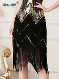 Olivegirl Women's Dress Banquet 2026 Retro V-neck Sleeveless Double Layer Tassel Dress Fashion Shining Nail Bead Party Gown