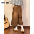 Olivegirl High End Cute Jean American Retro Pants Cartoon Embroidered Women's Seven Point Shorts Trousers Summer Wide Leg Pants