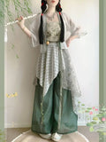 Song Dynasty Hanfu Set | Printed Suspender Pants & Short Shirt | Sweet Elegant Summer Outfit