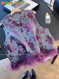 Elegant Vest Women's Clothes 2026 Autumn Feather Splicing Top Traditional Chinese Clothing Coats Jackets