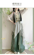 Song Dynasty Hanfu Set | Printed Suspender Pants & Short Shirt | Sweet Elegant Summer Outfit