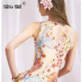 Olivegirl High End Dress Chinese Gradient Printed Sleeveless Lace Cheongsam Qipao Slim Sexy Long Dresses Women's Clothes