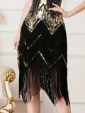 Olivegirl Women's Dress Banquet 2026 Retro V-neck Sleeveless Double Layer Tassel Dress Fashion Shining Nail Bead Party Gown