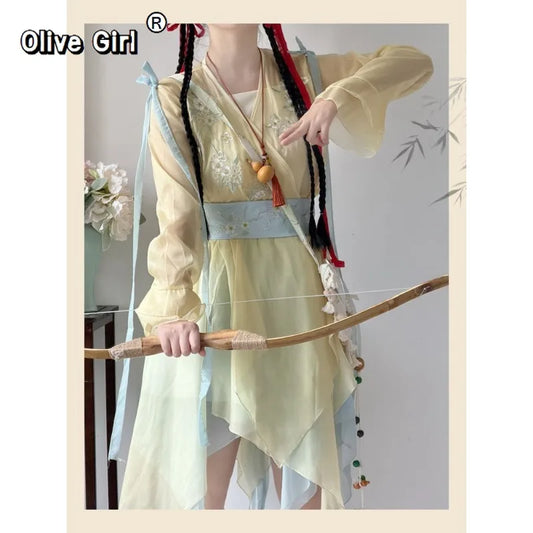 Olivegirl Hanfu Dress Fairy Elegant Sweet Original Xianxia Daily Ancient Style Set Summer Traditional Chinese Clothing