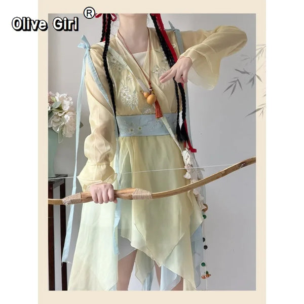 Olivegirl Hanfu Dress Fairy Elegant Sweet Original Xianxia Daily Ancient Style Set Summer Traditional Chinese Clothing