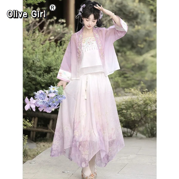 Song Dynasty Hanfu Set | Embroidered Flower Shirt & Irregular Short Skirt | Summer 2026