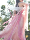 Pink Fairy Tale Hanfu Dress | High-End Floral Embroidery | Flowing Waist-Length Cosplay