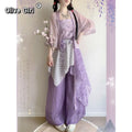 Song Dynasty Hanfu Set | Printed Suspender Pants & Short Shirt | Sweet Elegant Summer Outfit