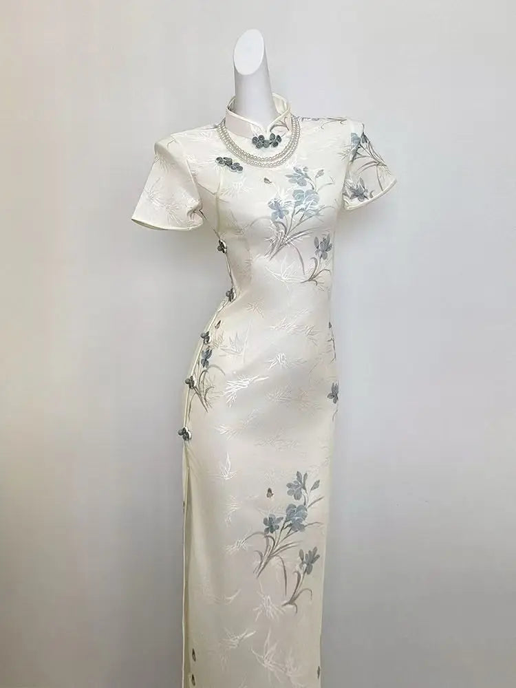Olivegirl Jacquard Fabric Qipao Long Dress Chinese Cheongsams Exquisite Luxury High-end Elegant Temperament Women's Dress
