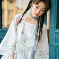 Olivegirl Chinese Embroidery Flower Shirt Pleated Skirt Short Improved Round Neck Top Women's Outfits Clothing