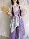 Song Dynasty Hanfu Set | Printed Suspender Pants & Short Shirt | Sweet Elegant Summer Outfit
