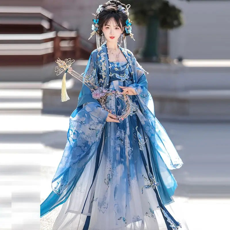Tang Dynasty Hezi Hanfu Dress | Embroidered Chest-Length Pleated Skirt | Immortal Cosplay