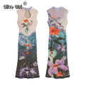 Olivegirl French Dress Printed Floral Fishtail Dress for Beach Vacation Sleeveless Women's Clothing High-end Sexy Temperament