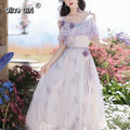 Olivegirl Women's Strapless Dress 3D Lace Flower Top High End Elegant Sweet Dress Party Banquet Beach Travel Live Lady's Clothes