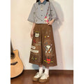 Olivegirl High End Cute Jean American Retro Pants Cartoon Embroidered Women's Seven Point Shorts Trousers Summer Wide Leg Pants