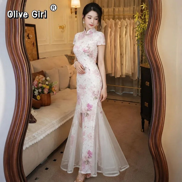 Olivegirl Pink Elegant Dress Qipao 2026 Chinese Summer Slimming Improved Cheongsam Versatile Dress Daily Women's Clothes
