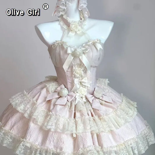 French Lolita Princess Dress Bow Flower Lace Fairy Young Girl's Clothing Fluffy Cake Lolita Dress Cosplay Costumes 2026