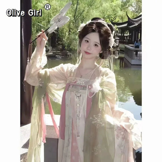 Tang Dynasty Hanfu Gown | Floor-Length Cheongsam Style | Embroidered Printed Full Set