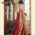 Tang Dynasty Large Sleeve Hanfu Dress | Leaf Print Embroidery | Front Overlapping Fairy Set