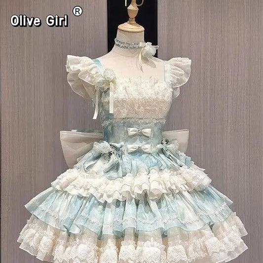 Sky Blue Lolita Dress Ballet Style Girl Birthday Date Party Cake Dress Bow Lolita Dress Lolita Girl Clothing