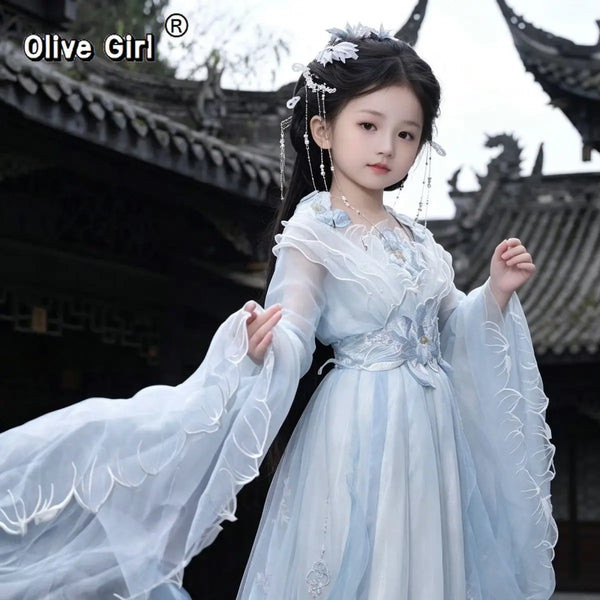 Olivegirl Children's Hanfu Dress Flower Embroidery High End Embroidery Hanfu Fairy Style Set Summer 2026 Cosplay