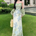 Olivegirl Sexy Camisole Dress Women's Clothing Lace Patchwork Print 2026 Summer French Elegant Vacation Dress Cardigan